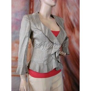 $1995 NWT GIORGIO ARMANI Ruffle Square Print Fitted Flared Jacket 10